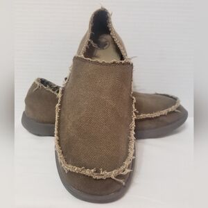 Crocs Santa Cruz Loafer Shoes Mens Size 7 Khaki Canvas Slip On